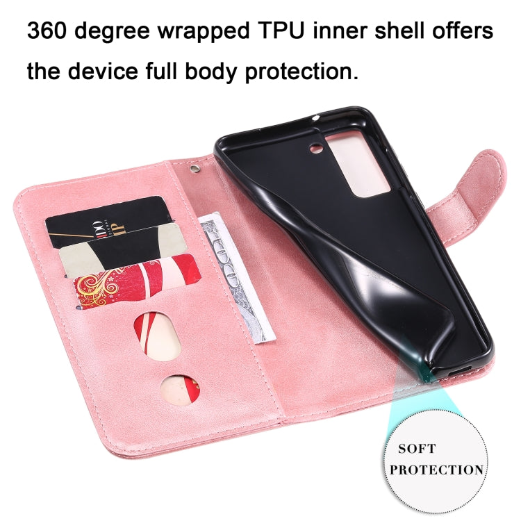 For Samsung Galaxy S21 FE Fashion Calf Texture Zipper Horizontal Flip Leather Case with Holder & Card Slots & Wallet