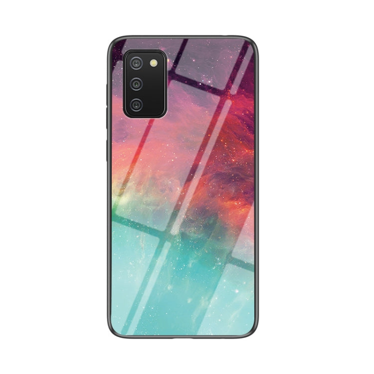 For Samsung Galaxy A02s EU Version Starry Sky Painted Tempered Glass TPU Shockproof Protective Case