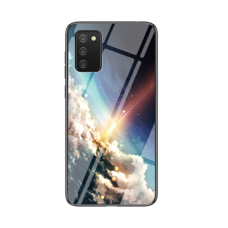 For Samsung Galaxy A02s EU Version Starry Sky Painted Tempered Glass TPU Shockproof Protective Case