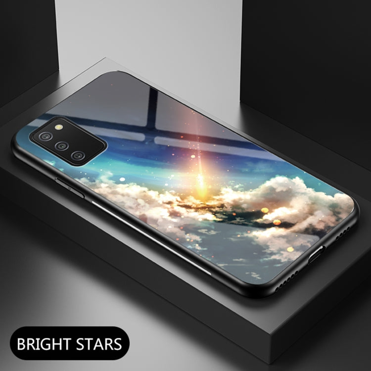 For Samsung Galaxy A02s EU Version Starry Sky Painted Tempered Glass TPU Shockproof Protective Case