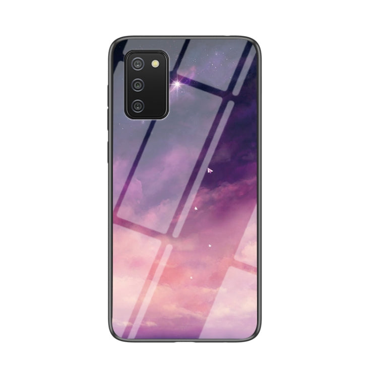 For Samsung Galaxy A02s EU Version Starry Sky Painted Tempered Glass TPU Shockproof Protective Case