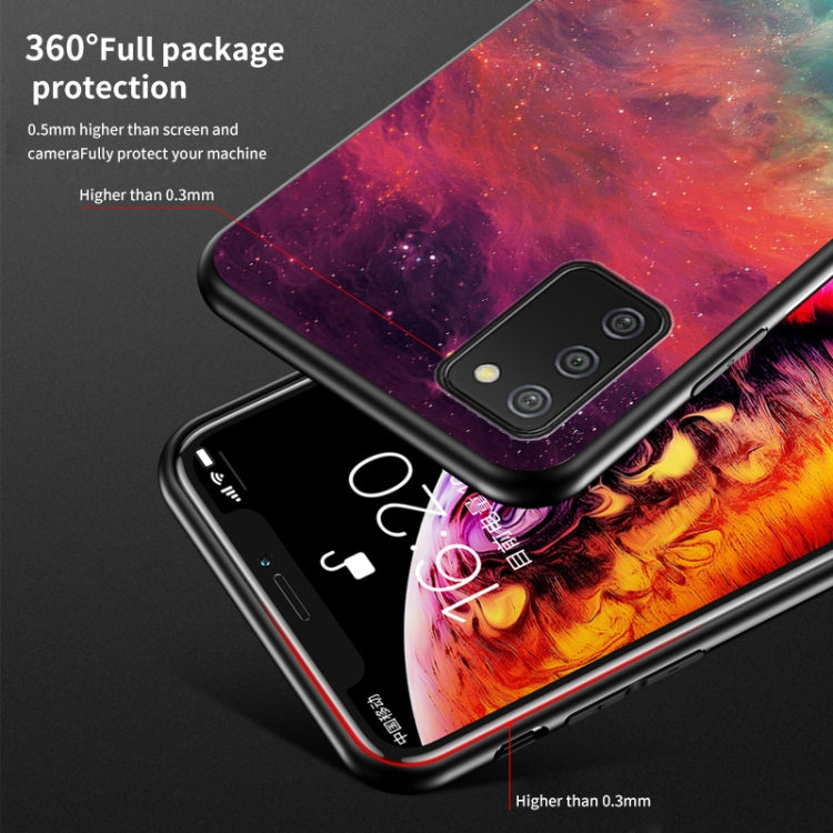 For Samsung Galaxy A02s EU Version Starry Sky Painted Tempered Glass TPU Shockproof Protective Case