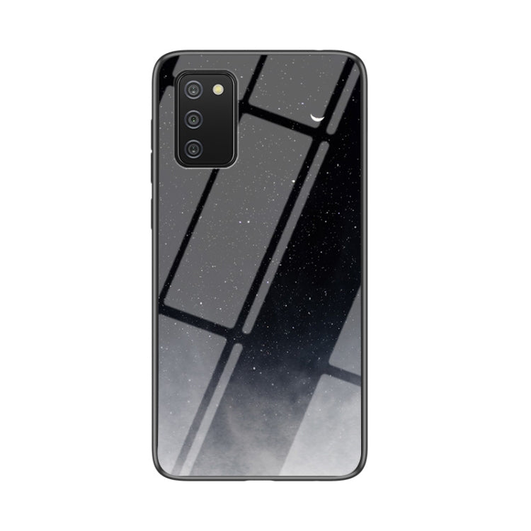 For Samsung Galaxy A02s EU Version Starry Sky Painted Tempered Glass TPU Shockproof Protective Case