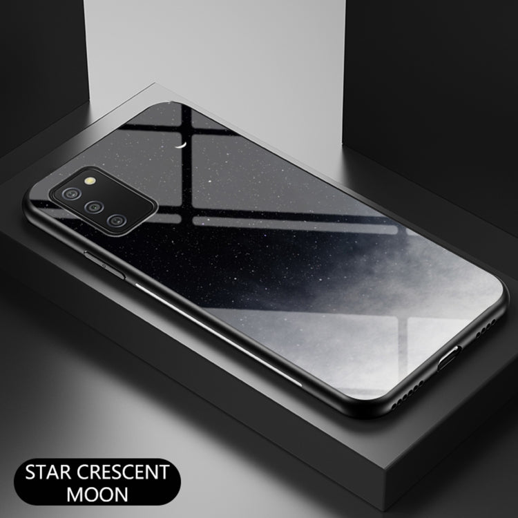 For Samsung Galaxy A02s EU Version Starry Sky Painted Tempered Glass TPU Shockproof Protective Case