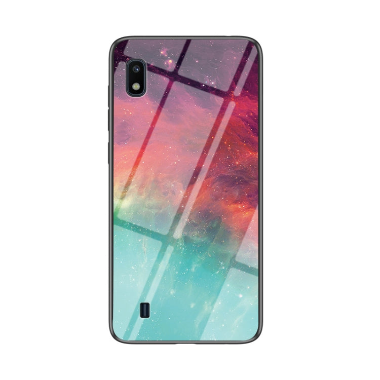 For Samsung Galaxy A10 Starry Sky Painted Tempered Glass TPU Shockproof Protective Case