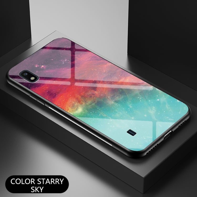 For Samsung Galaxy A10 Starry Sky Painted Tempered Glass TPU Shockproof Protective Case