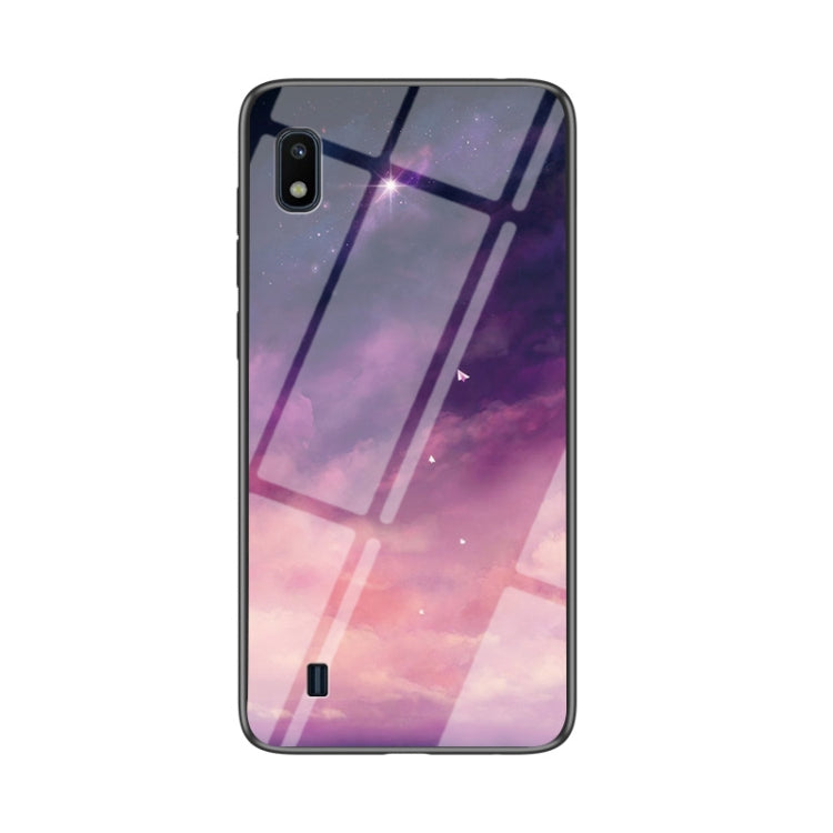 For Samsung Galaxy A10 Starry Sky Painted Tempered Glass TPU Shockproof Protective Case