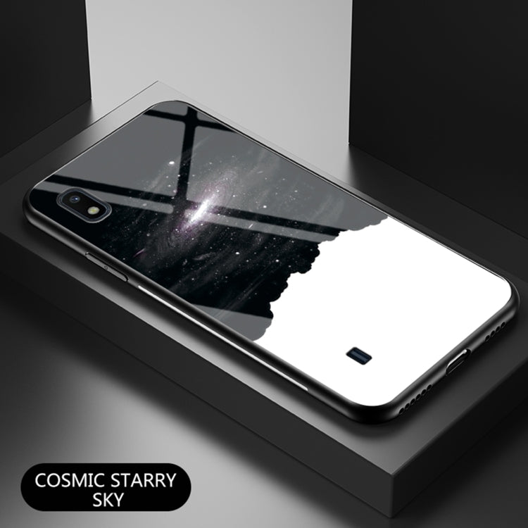 For Samsung Galaxy A10 Starry Sky Painted Tempered Glass TPU Shockproof Protective Case