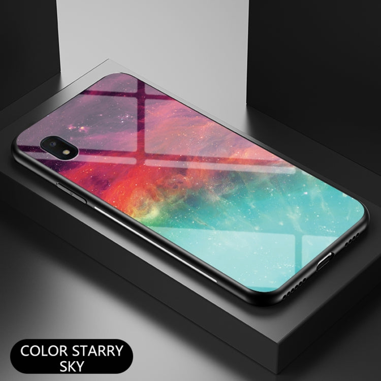 For Samsung Galaxy A10e Starry Sky Painted Tempered Glass TPU Shockproof Protective Case