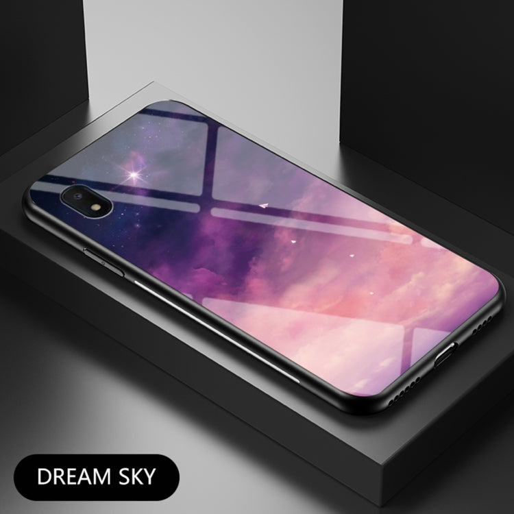 For Samsung Galaxy A10e Starry Sky Painted Tempered Glass TPU Shockproof Protective Case