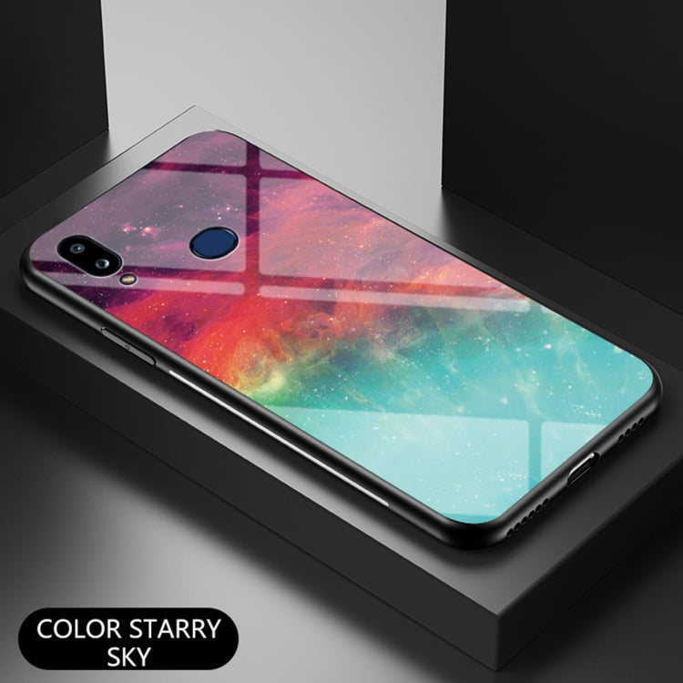 For Samsung Galaxy A10s Starry Sky Painted Tempered Glass TPU Shockproof Protective Case