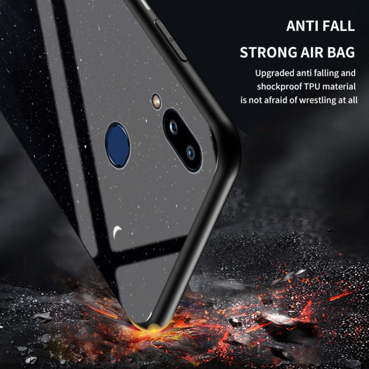 For Samsung Galaxy A10s Starry Sky Painted Tempered Glass TPU Shockproof Protective Case