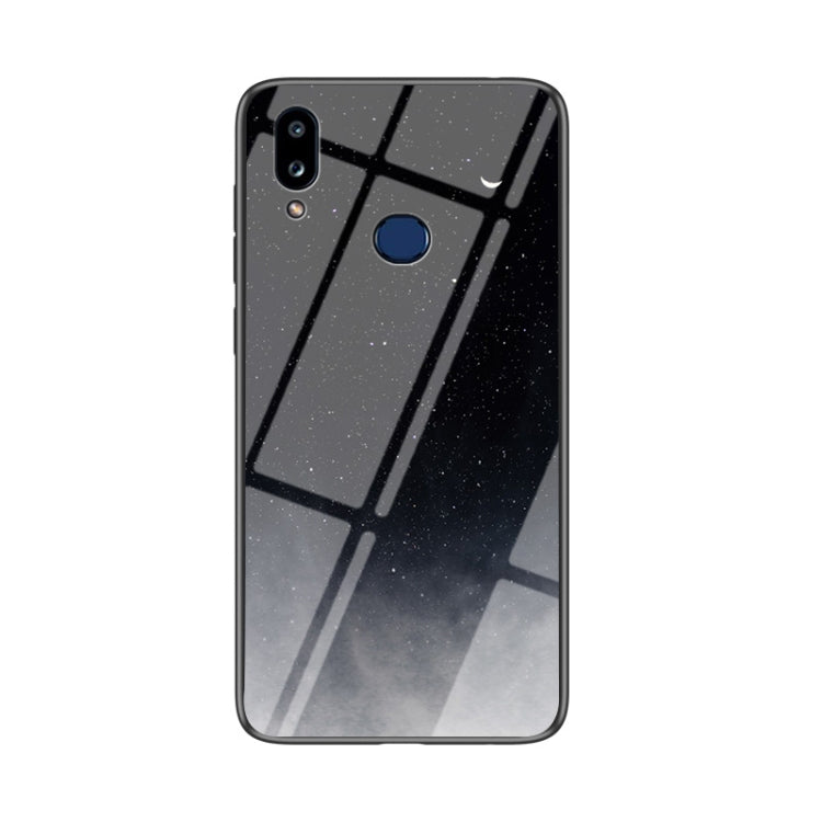 For Samsung Galaxy A10s Starry Sky Painted Tempered Glass TPU Shockproof Protective Case