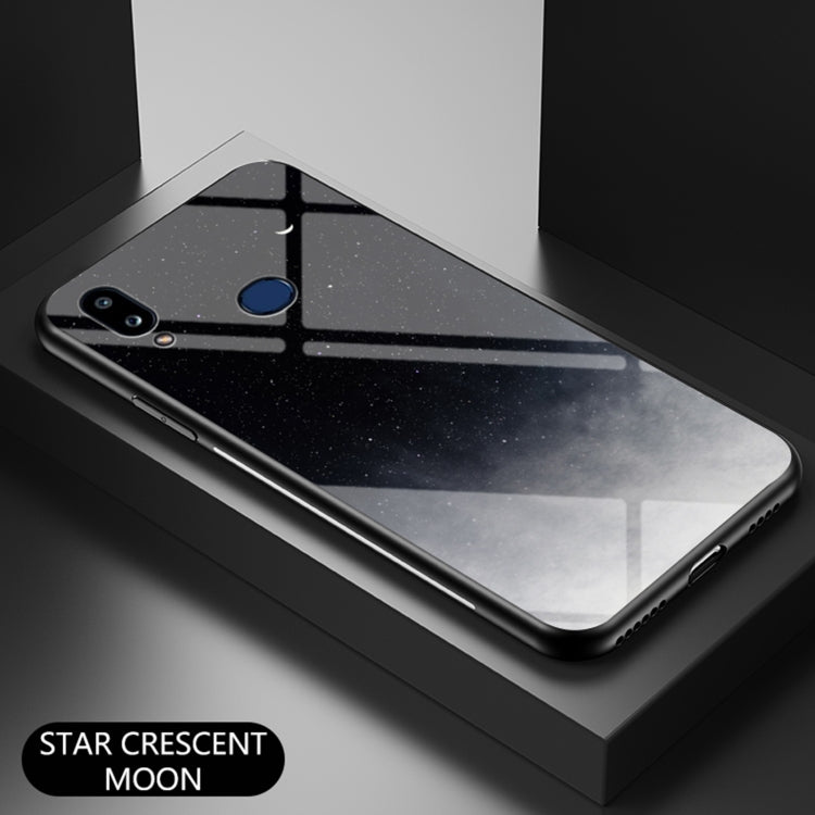 For Samsung Galaxy A10s Starry Sky Painted Tempered Glass TPU Shockproof Protective Case