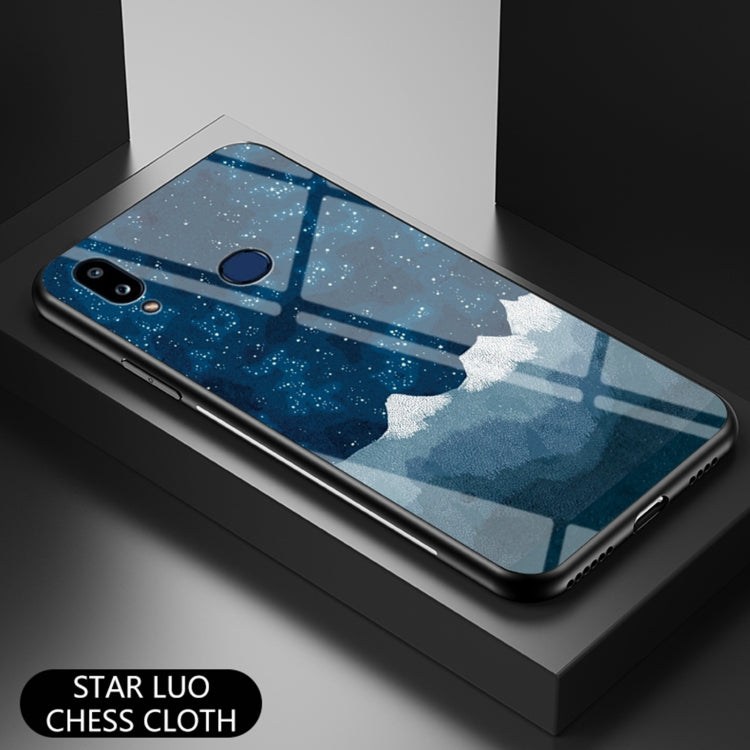 For Samsung Galaxy A10s Starry Sky Painted Tempered Glass TPU Shockproof Protective Case