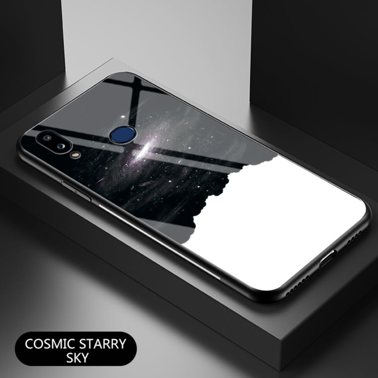 For Samsung Galaxy A10s Starry Sky Painted Tempered Glass TPU Shockproof Protective Case
