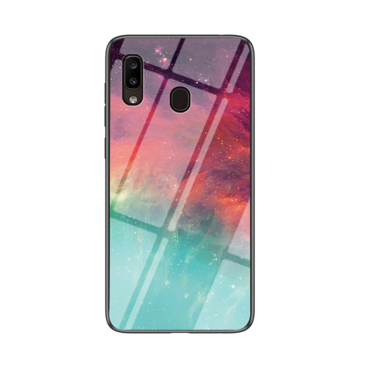 For Samsung Galaxy A20e Starry Sky Painted Tempered Glass TPU Shockproof Protective Case