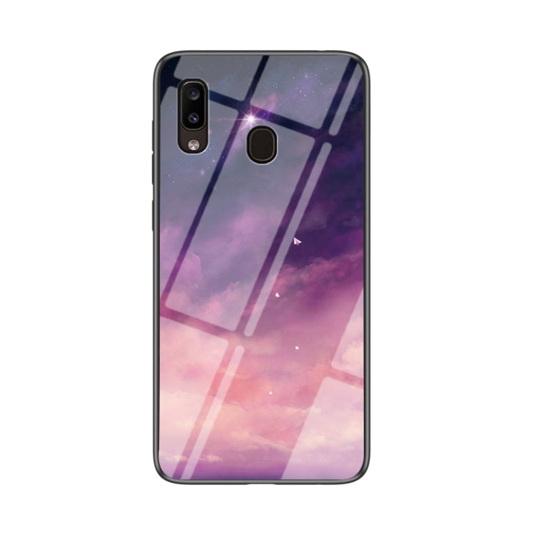 For Samsung Galaxy A20e Starry Sky Painted Tempered Glass TPU Shockproof Protective Case