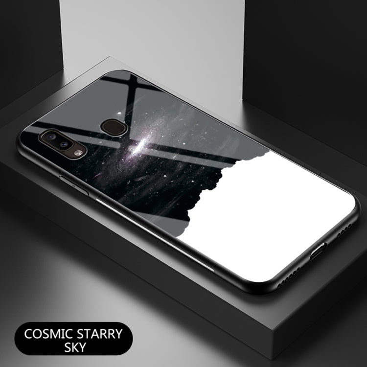 For Samsung Galaxy A20e Starry Sky Painted Tempered Glass TPU Shockproof Protective Case