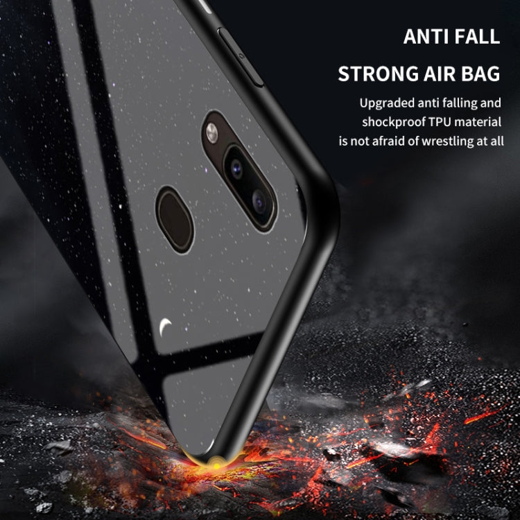 For Samsung Galaxy A20e Starry Sky Painted Tempered Glass TPU Shockproof Protective Case