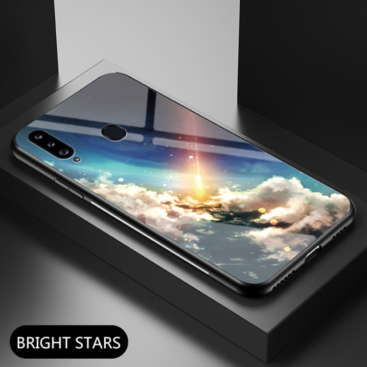 For Samsung Galaxy A20s Starry Sky Painted Tempered Glass TPU Shockproof Protective Case