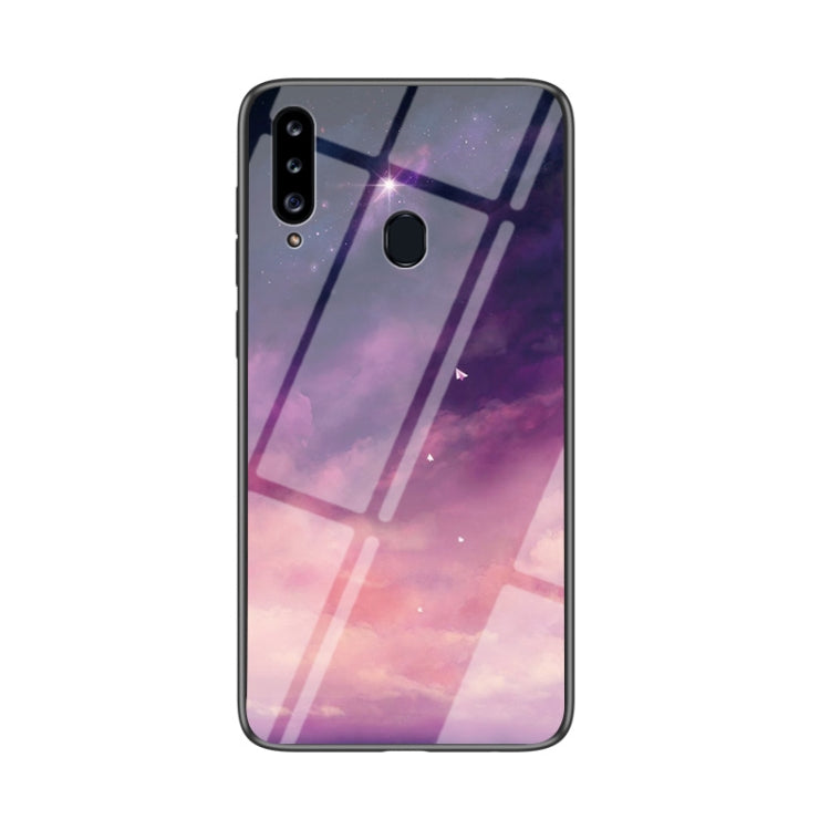 For Samsung Galaxy A20s Starry Sky Painted Tempered Glass TPU Shockproof Protective Case