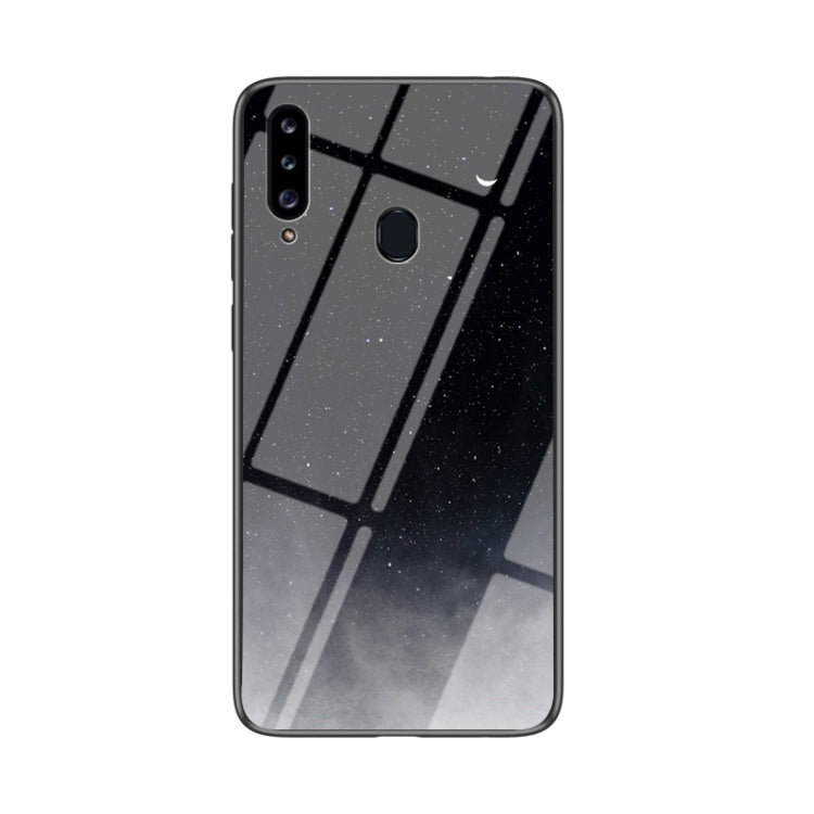 For Samsung Galaxy A20s Starry Sky Painted Tempered Glass TPU Shockproof Protective Case