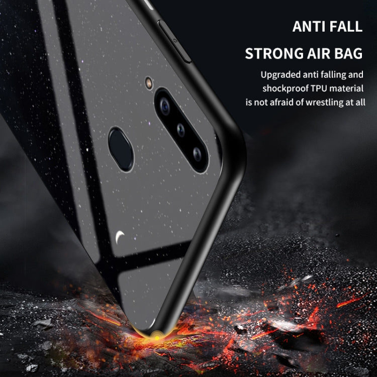 For Samsung Galaxy A20s Starry Sky Painted Tempered Glass TPU Shockproof Protective Case