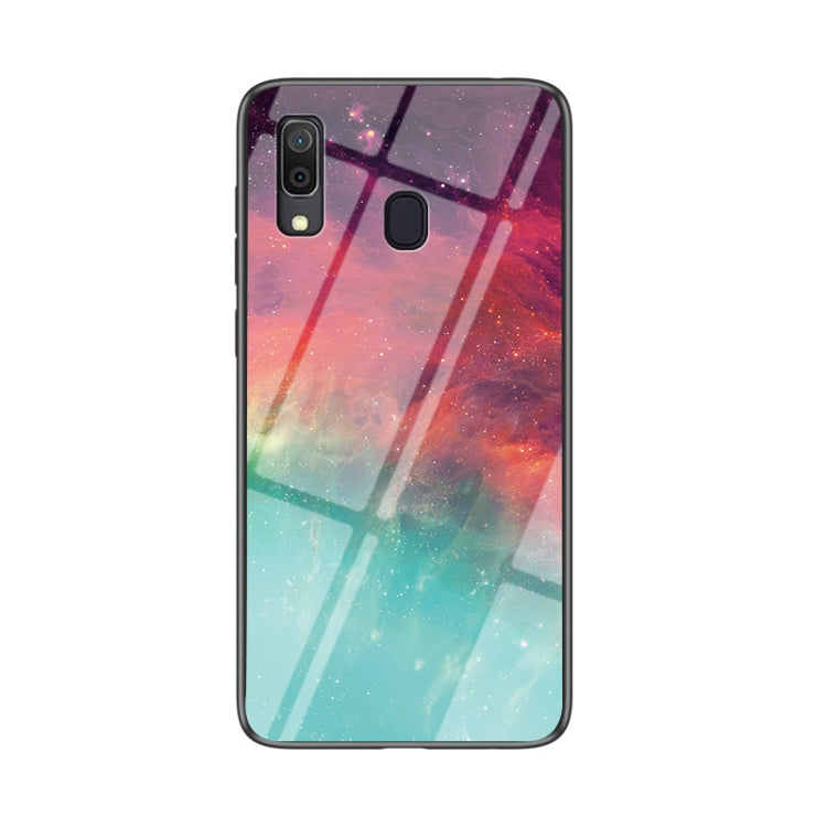 For Samsung Galaxy A30 Starry Sky Painted Tempered Glass TPU Shockproof Protective Case
