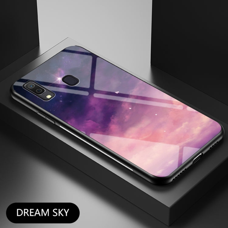 For Samsung Galaxy A30 Starry Sky Painted Tempered Glass TPU Shockproof Protective Case