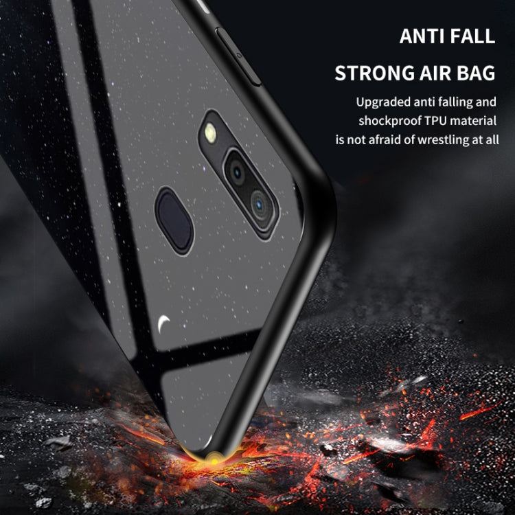 For Samsung Galaxy A30 Starry Sky Painted Tempered Glass TPU Shockproof Protective Case