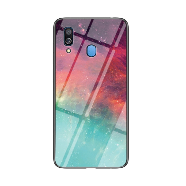 For Samsung Galaxy A40 Starry Sky Painted Tempered Glass TPU Shockproof Protective Case
