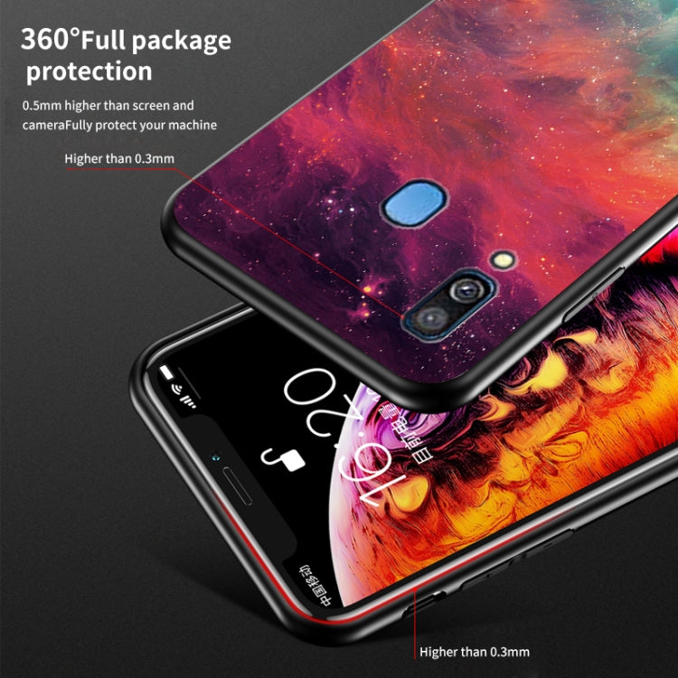 For Samsung Galaxy A40 Starry Sky Painted Tempered Glass TPU Shockproof Protective Case