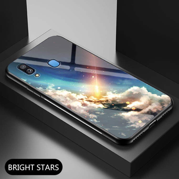 For Samsung Galaxy A40 Starry Sky Painted Tempered Glass TPU Shockproof Protective Case