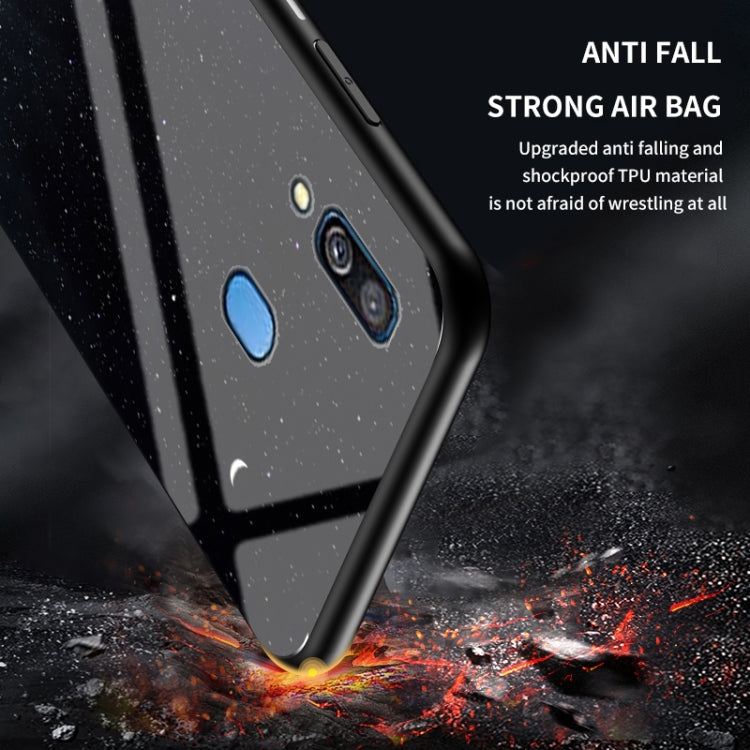For Samsung Galaxy A40 Starry Sky Painted Tempered Glass TPU Shockproof Protective Case