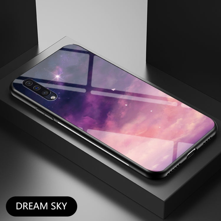 For Samsung Galaxy A50 Starry Sky Painted Tempered Glass TPU Shockproof Protective Case