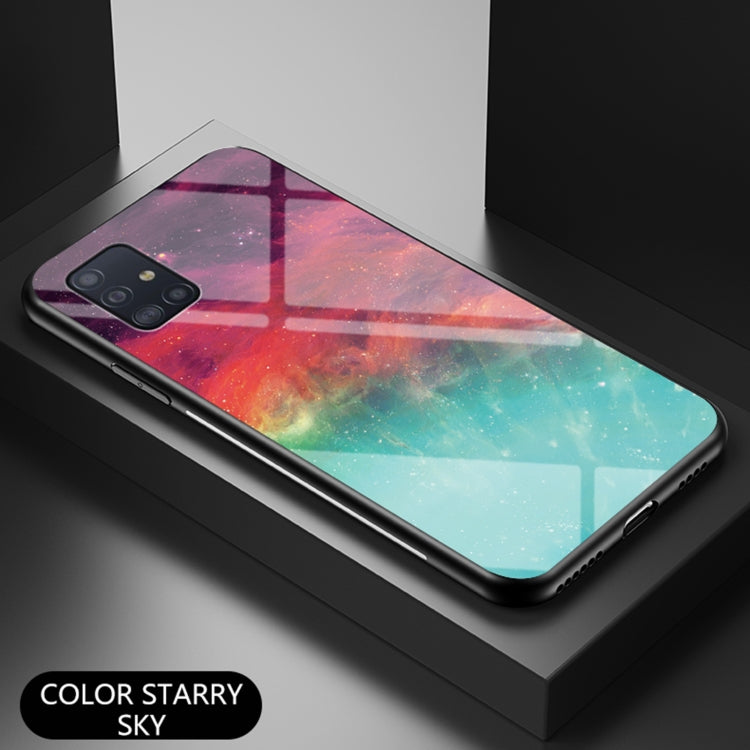 For Samsung Galaxy A51 5G Starry Sky Painted Tempered Glass TPU Shockproof Protective Case