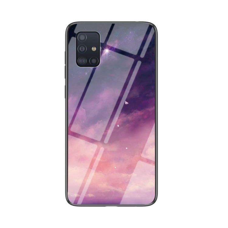 For Samsung Galaxy A51 Starry Sky Painted Tempered Glass TPU Shockproof Protective Case