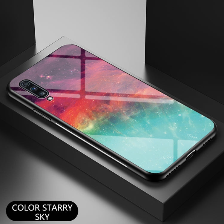 For Samsung Galaxy A70 Starry Sky Painted Tempered Glass TPU Shockproof Protective Case