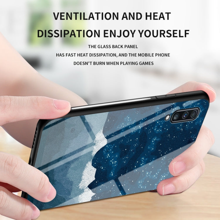 For Samsung Galaxy A70 Starry Sky Painted Tempered Glass TPU Shockproof Protective Case