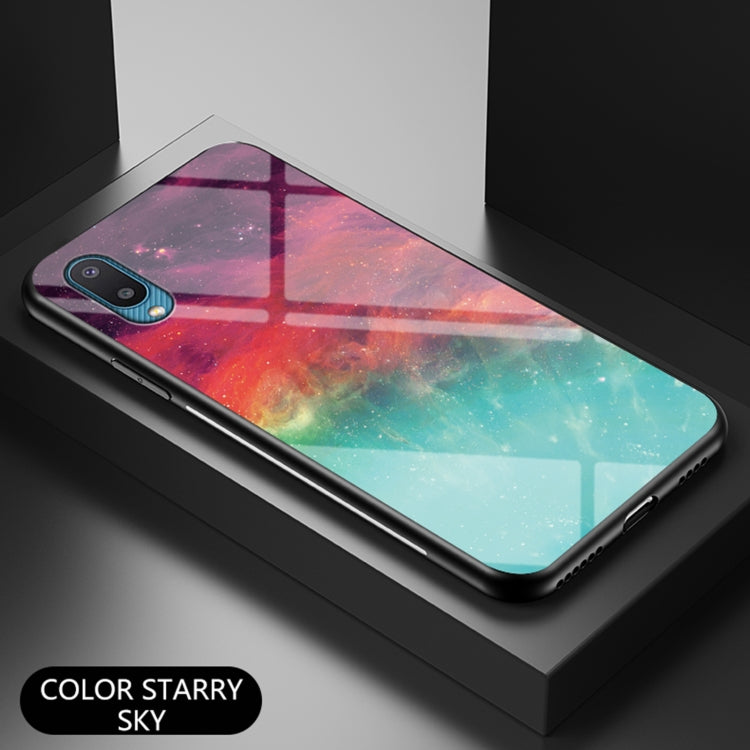 For Samsung Galaxy A02 Starry Sky Painted Tempered Glass TPU Shockproof Protective Case