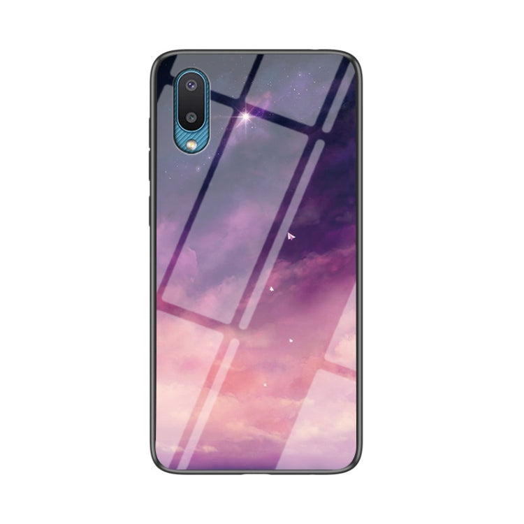 For Samsung Galaxy A02 Starry Sky Painted Tempered Glass TPU Shockproof Protective Case