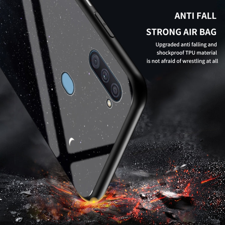 For Samsung Galaxy A11 / M11 Starry Sky Painted Tempered Glass TPU Shockproof Protective Case