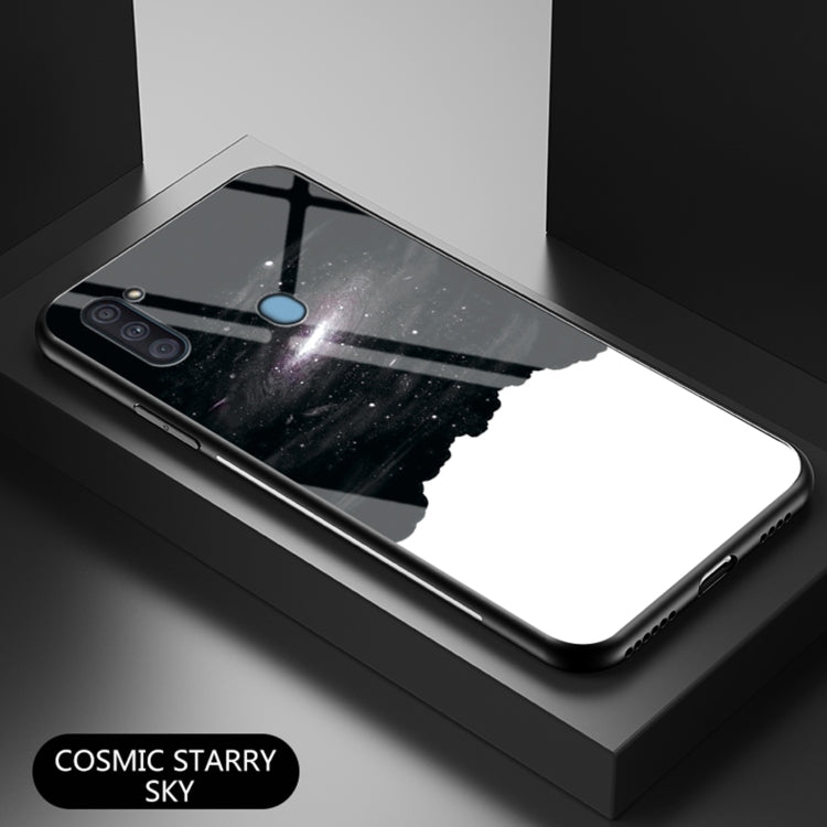 For Samsung Galaxy A11 / M11 Starry Sky Painted Tempered Glass TPU Shockproof Protective Case