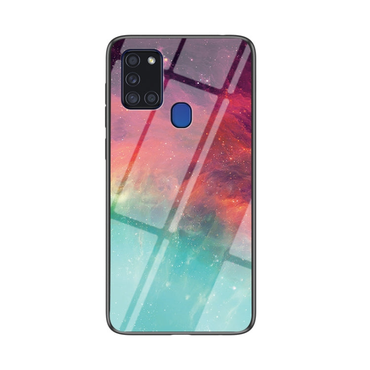 For Samsung Galaxy A21s Starry Sky Painted Tempered Glass TPU Shockproof Protective Case