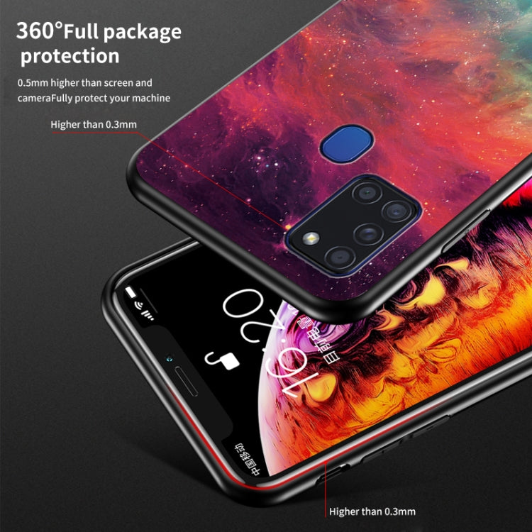 For Samsung Galaxy A21s Starry Sky Painted Tempered Glass TPU Shockproof Protective Case