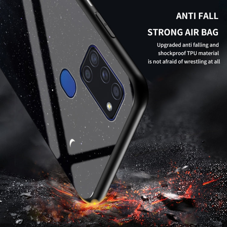 For Samsung Galaxy A21s Starry Sky Painted Tempered Glass TPU Shockproof Protective Case