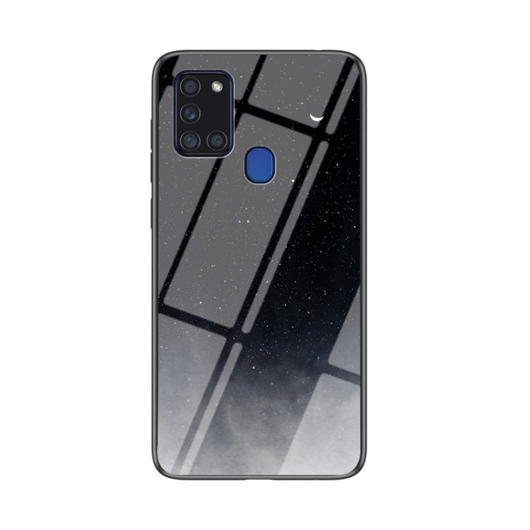 For Samsung Galaxy A21s Starry Sky Painted Tempered Glass TPU Shockproof Protective Case