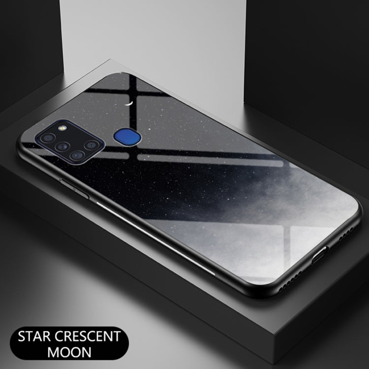 For Samsung Galaxy A21s Starry Sky Painted Tempered Glass TPU Shockproof Protective Case