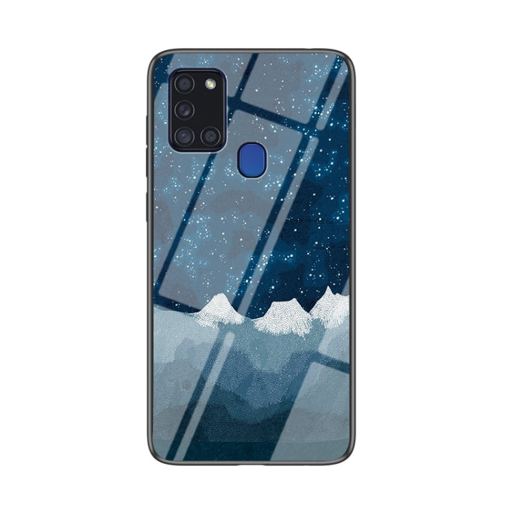 For Samsung Galaxy A21s Starry Sky Painted Tempered Glass TPU Shockproof Protective Case